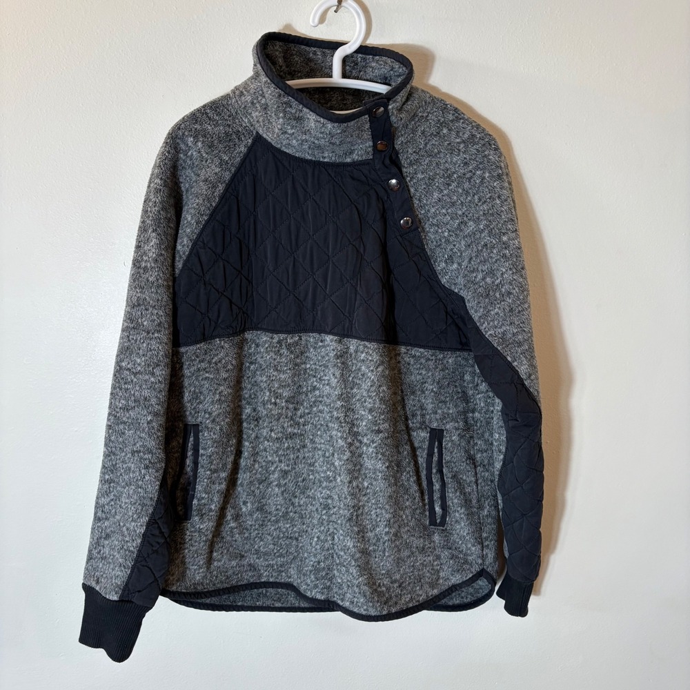 Abercrombie & Fitch Quilted Fleece Snap Neck Pullover Gray Size Medium